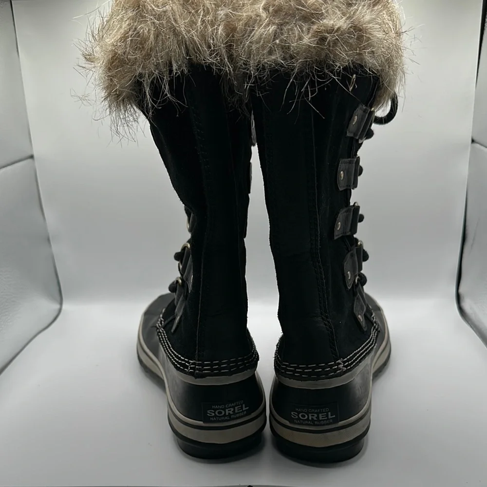 Sorel Sz 7 Black and Tan Winter‎ Boots with Faux Fur Trim